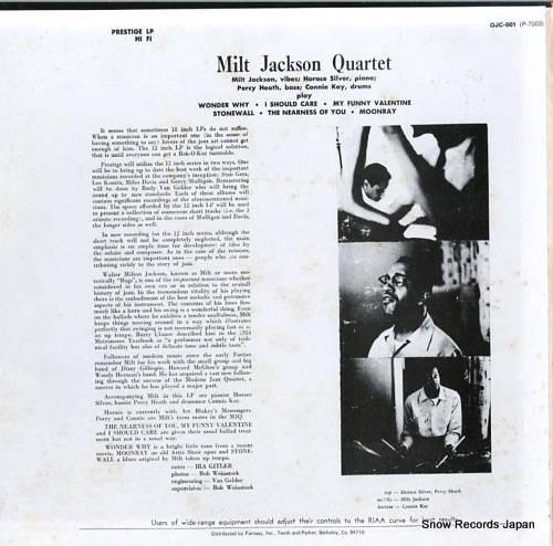 JACKSON, MILT milt jackson quartet OJC-001