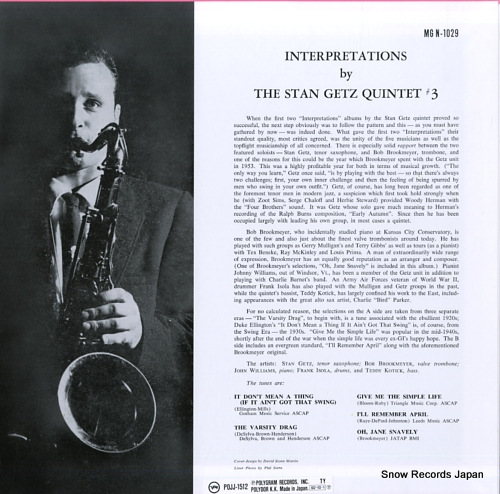 GETZ, STAN interpretations by the stan getz quintet, # 3 POJJ-1512