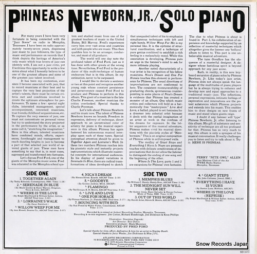 NEWBORN, PHINEAS, JR. solo piano SD1672 - back cover