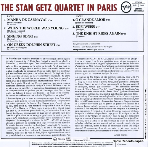 GETZ, STAN stan getz quartet in paris POJJ-1514