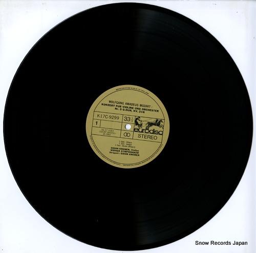 KREMER, GIDON mozart; violinkonzert in g kv216 / concertone in c kv190 K17C-9299