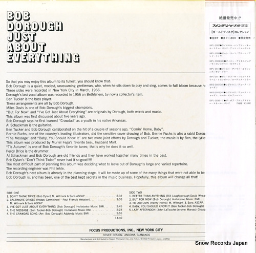 DOROUGH, BOB just about everything 18PJ-2010 - back cover