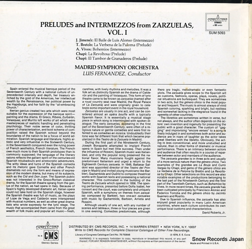 FERNANDEZ, LUIS preludes and intermezzos from zarzuelas vol.1 SUM5093