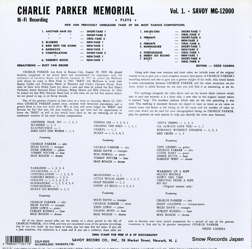 㡼꡼ѡ charlie parker memorial vol.1 COJY-9012