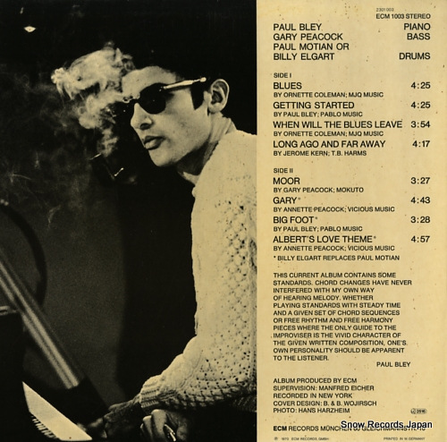 BLEY, PAUL paul bley with gary peacock ECM1003