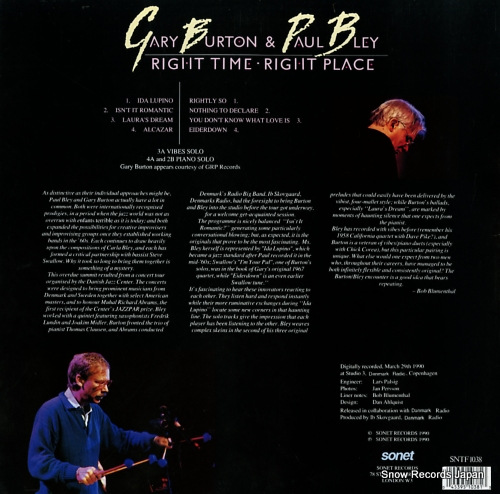BURTON, GARY, AND PAUL BLEY right time - right place SNTF1038