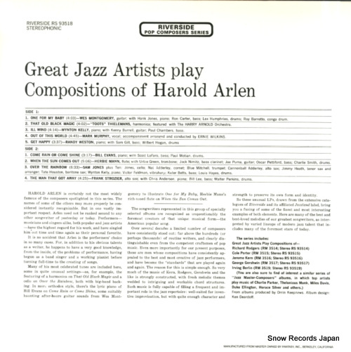 V/A great jazz artists play compositions of harold arlen RS-93518