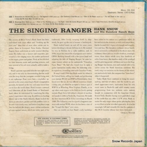 SNOW, HANK the singing ranger CAS-514(E)