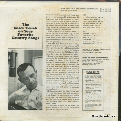 SNOW, HANK sings your favorite country hits LSP-3317 - back cover