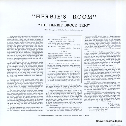 BROCK, HERBIE herbie's room NCSP97-03 - back cover