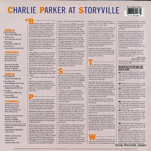 PARKER, CHARLIE charlie parker at storyville BT85108