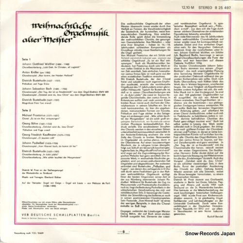 PROST, DIETRICH W. weihnachtliche orgelmusik alter meister 825497 - back cover