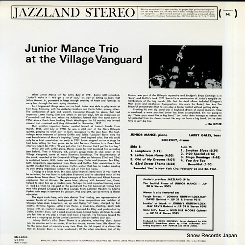MANCE, JUNIOR junior mance trio at the village vanguard SMJ-6306