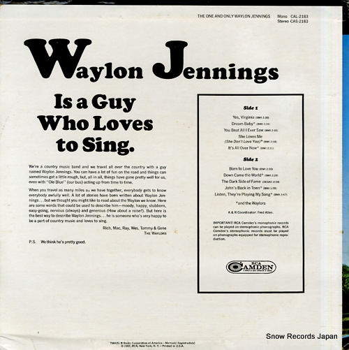 JENNINGS, WAYLON the one and only CAS-2183