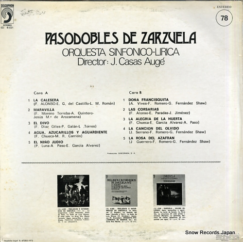 J. CASAS AUGE pasodobles de zarzuela (S)4101
