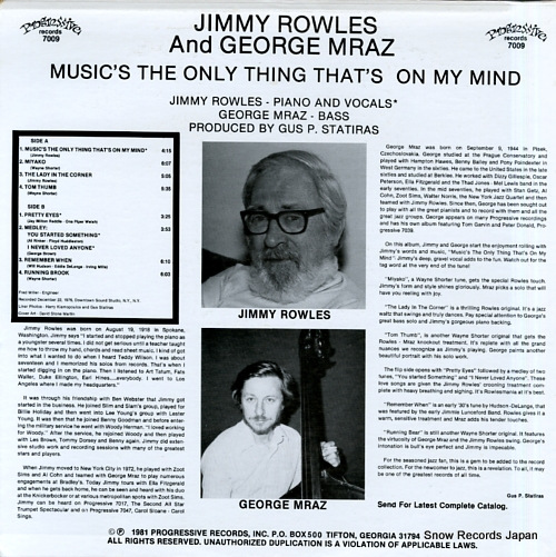 ROWLES, JIMMY music's the only thing that's on my mind PROGRESSIVE7009