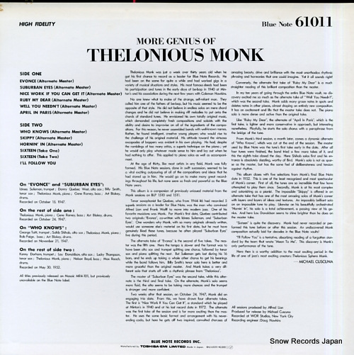 MONK, THELONIOUS more genius of thelonious monk BNJ61011