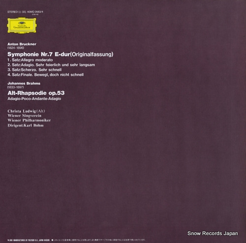 BOHM, KARL bruckner; symphonie nr.7 / brahms; alt-rhapsodie 40MG0583/4
