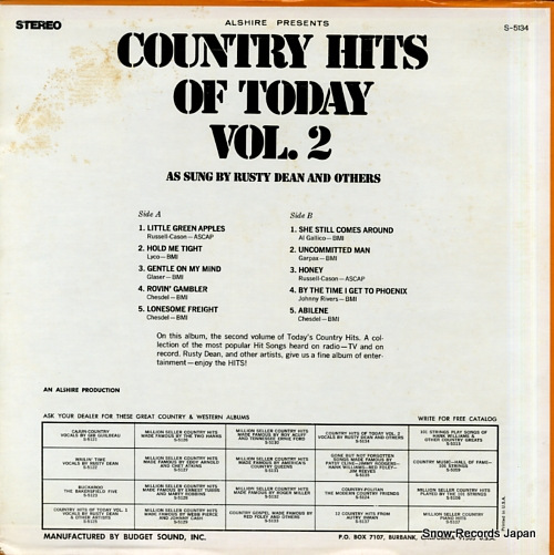 DEAN, RUSTY country hits of today vol.2 S-5134