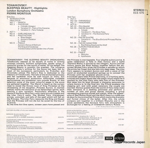MONTEUX, PIERRE tchaikovsky; sleepimg beauty-highlights ECS575 - back cover