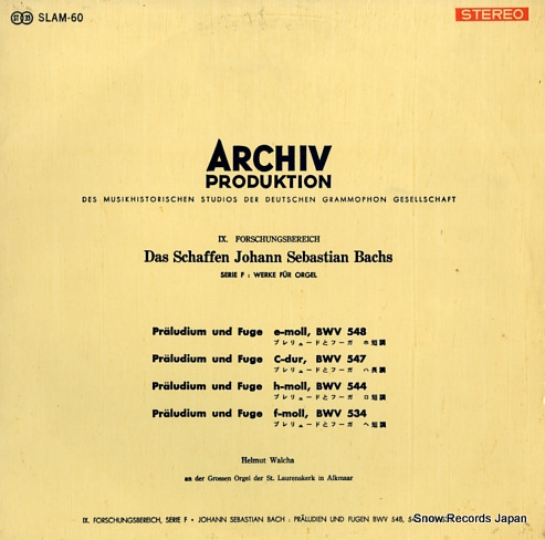 WALCHA, HELMUT bach; archiv produktion SLAM-60