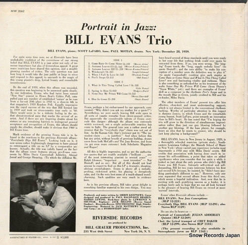 EVANS, BILL portrait in jazz MW2062