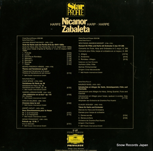 ZABALETA, NICANOR mozart; konzert fur flote und harfe 2726019
