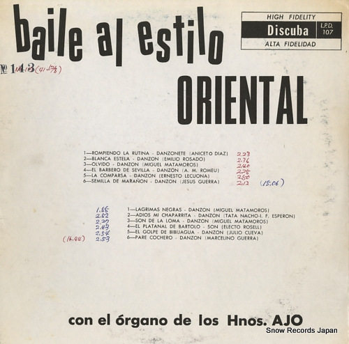 ORGANO HERMANOS AJO baile al estilo oriental LPD107