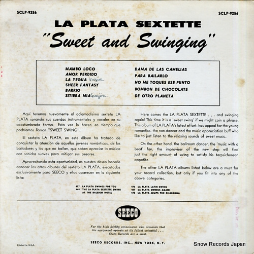 LA PLATA SEXTETTE sweet and swinging SCLP-9256