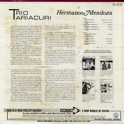 TRIO TARIACURI hermanos mendoza DL4737 - back cover