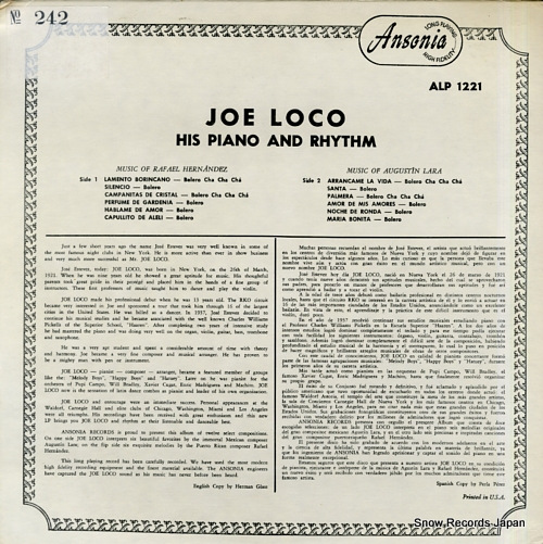 LOCO, JOE his piano and rhythm ALP1221 - back cover