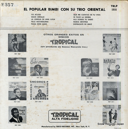 BIMBI Y SU TRIO ORIENTAL el popular bimbi con su trio oriental TRLP-5016