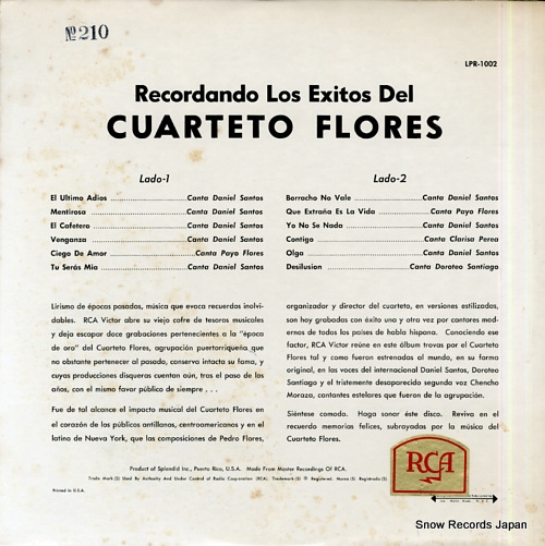 ơȡե쥹 recordando los exitos del cuarteto flores LPR-1002