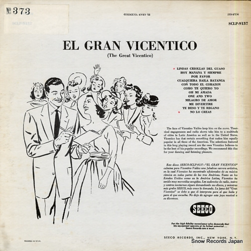 VALDES, VICENTICO el gran vincentico (the great vincentico) SCLP-9137 - back cover