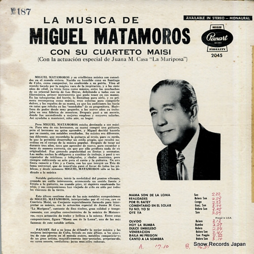 MATAMOROS, MIGUEL con su cuarteto maisi LP-2045