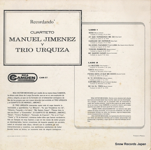 JIMENEZ, MANUEL los exitos del cuarteto manuel jimenez y trio urquiza CAM-37