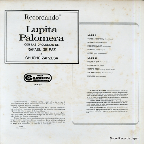 PALOMERA, LUPITA recordando CAM-27 - back cover