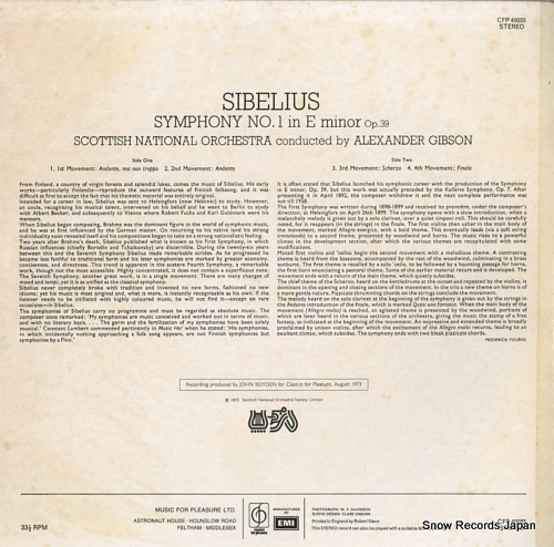 쥯֥ sibelius; symphony no.1 in e minor op.39 CFP40055