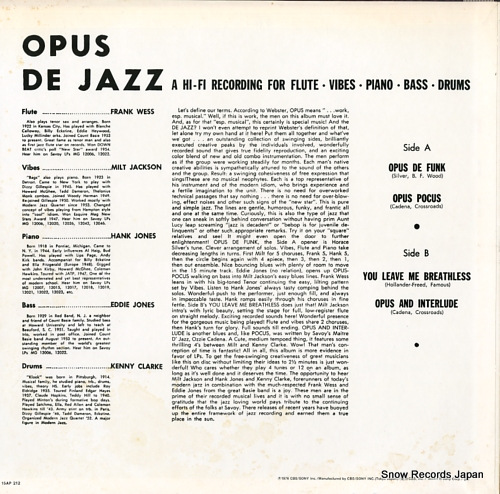 JACKSON, MILT opus de jazz 15AP212
