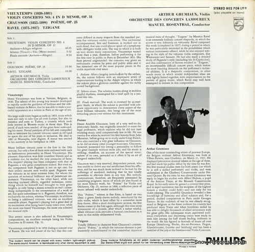 GRUMIAUX, ARTHUR vieuxtemps; violin concerto no.4 802708LY