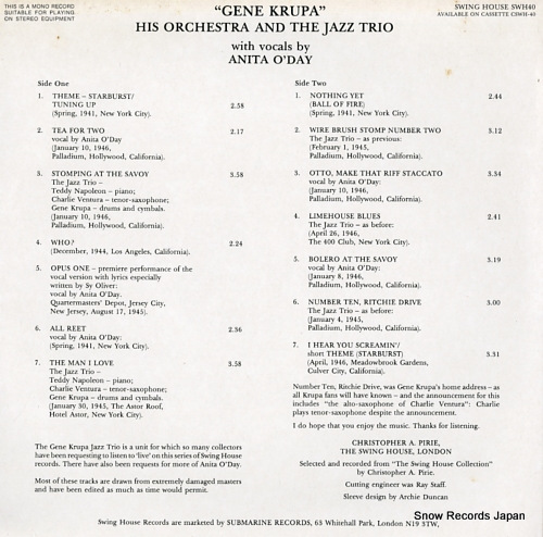 KRUPA, GENE, AND HIS ORCHESTRA rare live performances SWH40 - back cover