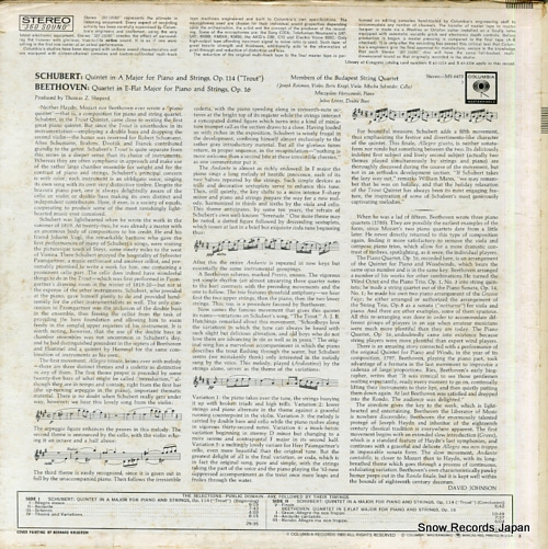 BUDAPEST STRING QUARTET, THE schubert; the trout quintet MS6473