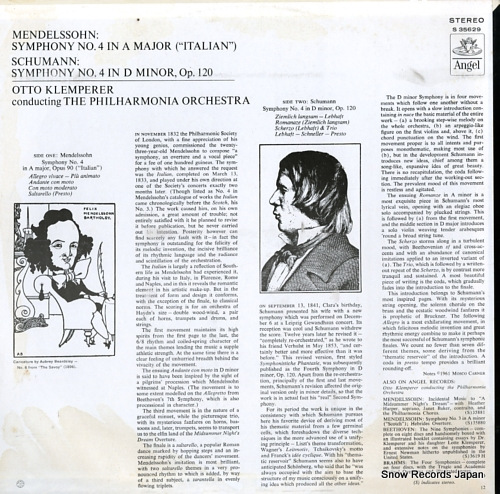 KLEMPERER, OTTO mendelssohn; symphony no.4 in a major 
