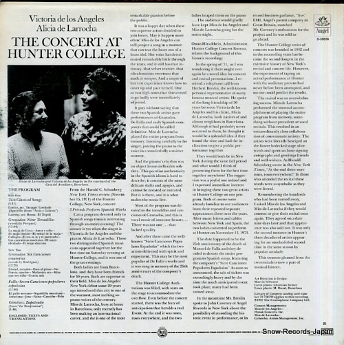 DE LOS ANGELES, VICTORIA the concert at hunter college S-36896