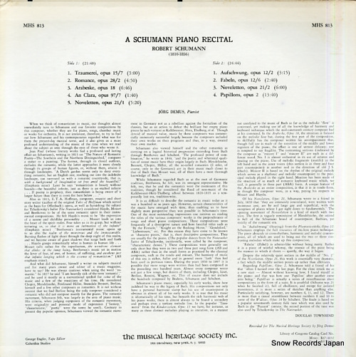 DEMUS, JORG a schumann piano recital MHS813