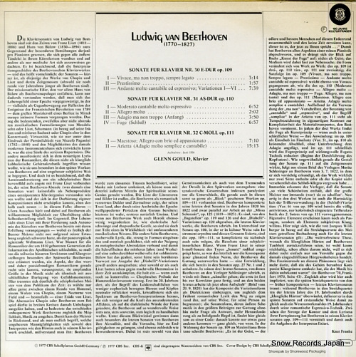 GOULD, GLENN beethoven; sonaten fur klavier op.109, 110, 111 CBS61798