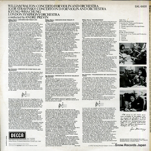 Ţ¡ʥ󡦥ե walton / stravinsky; violin concerto SXL6601