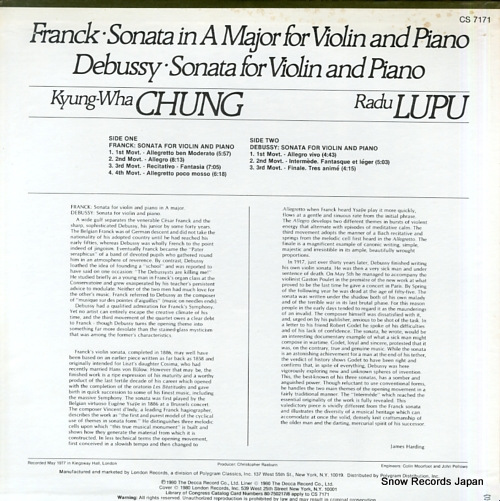CHUNG, KYUNG-WHA franck / debussy; violin sonata CS7171