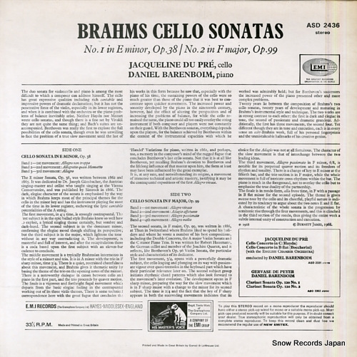DU PRE, JACQUELINE brahms; the two sonatas for cello and piano ASD2436