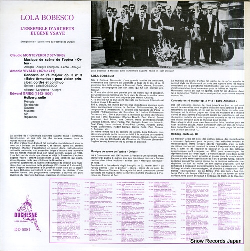 BOBESCO, LOLA monteverdi; musique de scene d'orfeo DD6081